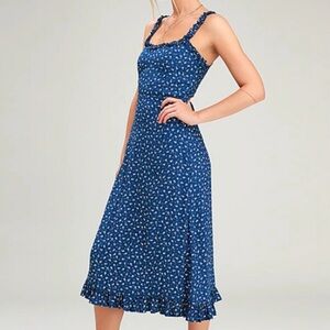 Faithfull the Brand Noemie Blue Floral Midi Dress Size 4/Small